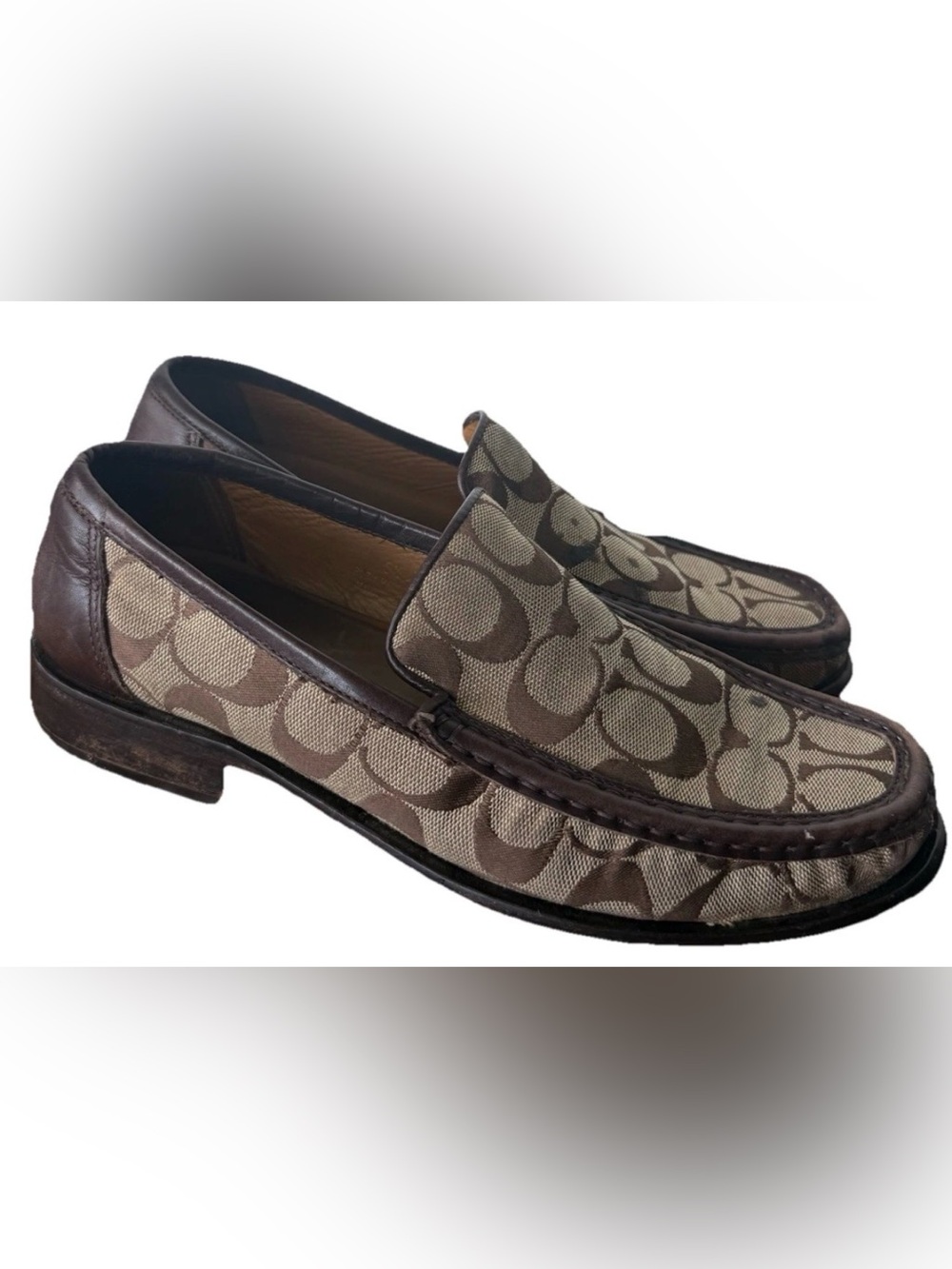 Vintage Coach Penny Loafers Brown Signature Jacquard Unisex Size 9.5 🤎 Old Money